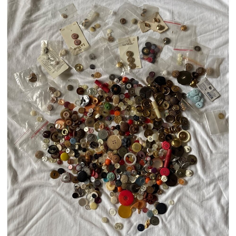 Vintage Button Collection Assorted Colors & Sizes Including La Mode Cards Mixed